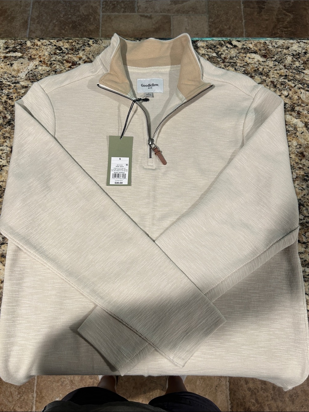 Goodfellow & Co Men's Light Cream Half-Zip Mock Neck Sweater